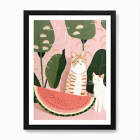 Cats And Watermelon 3 Art Print