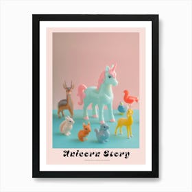 Toy Unicorn With Toy Woodland Friends Pastel Poster Art Print