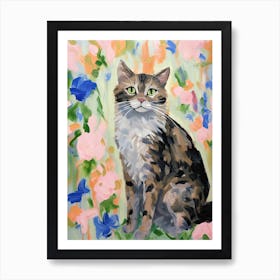 A Kurilian Bobtail Cat Painting, Impressionist Painting 1 Art Print