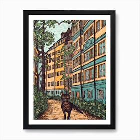 Painting Of Berlin With A Cat In The Style Of William Morris 3 Art Print