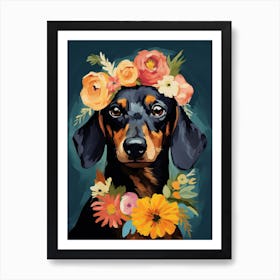 Dachshund Portrait With A Flower Crown, Matisse Painting Style 3 Art Print