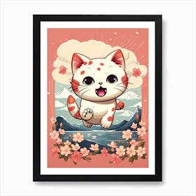 Kawaii Cat Drawings Running 4 Art Print