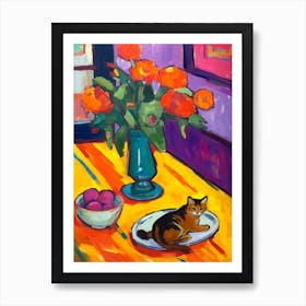 Crocus With A Cat 1 Fauvist Style Painting Art Print