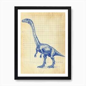 Dinosaur Blue Print Style Art Print