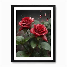 Red Roses At Rainy With Water Droplets Vertical Composition 18 Art Print