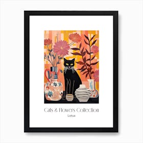 Cats & Flowers Collection Lotus Flower Vase And A Cat, A Painting In The Style Of Matisse 0 Art Print