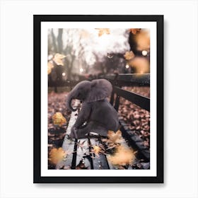 Baby Elephant On A Bench Art Print