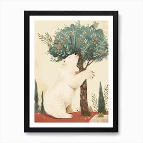 Polar Bear Scratching Its Back Against A Tree Storybook Illustration 2 Art Print