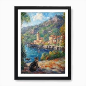 Painting Of A Cat In Isola Bella, Italy In The Style Of Impressionism 03 Art Print