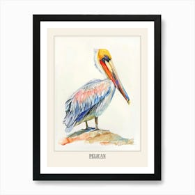 Pelican Colourful Watercolour 4 Poster Art Print