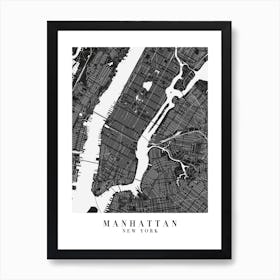 Manhattan New York Minimal Black Mono Street Map  Art Print