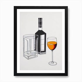 Bourbon Sour Picasso Line Drawing Cocktail Poster Art Print