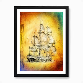 Boat Sea Art Illustration In A Painting Style 06 Art Print