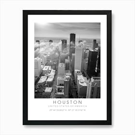 Houston Texas Black And White Coordinates Art Print