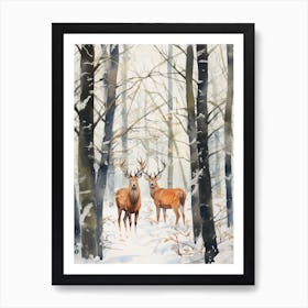 Winter Watercolour Elk Art Print