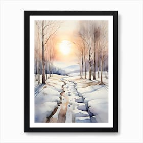 Winter Landscape Watercolor Painting 2 Art Print