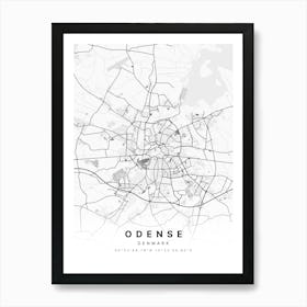 Odense Denmark White Map Poster