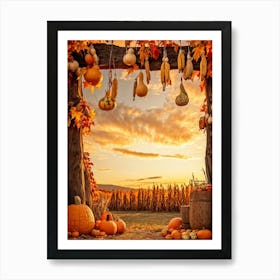 A Photograph Showcasing A Thanksgiving Festival Scene Set In A Rustic Fall Evening Wooden Decoratio (3) 1 Art Print