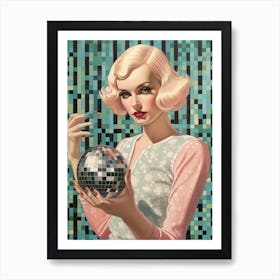 Woman With Pink Hair Holding A Disco Ball 2 Art Print