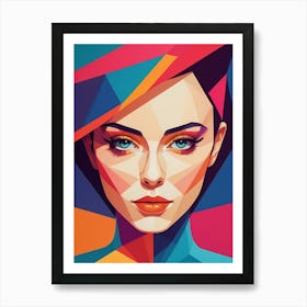 Colorful Geometric Woman Portrait Low Poly (11) Art Print