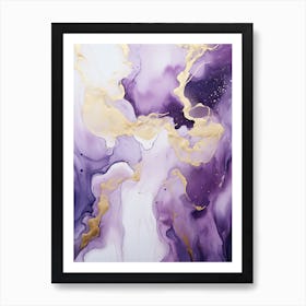 Purple, White, Gold Flow Asbtract Painting 1 Art Print