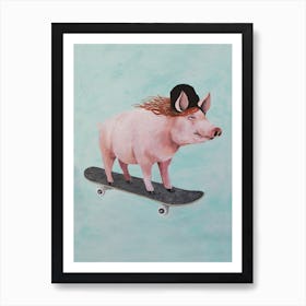 Skateboarding Schwein Kunstdruck surrealistisch fürs Kinderzimmer