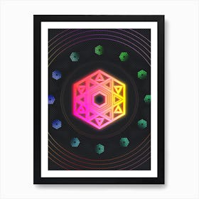 Neon Geometric Glyph in Pink and Yellow Circle Array on Black n.0129 Art Print