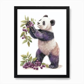 Giant Panda Standing And Reaching For Berries Storybook Illustration 3 Art Print