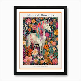 Unicorn In The Meadow Floral Portrait 2 Poster Art Print