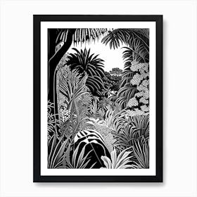 Jardin Exotique De Monaco, Monaco Linocut Black And White Vintage Art Print