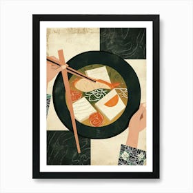 Art Deco Inspired Illustration Of A Ramen Bowl Art Print