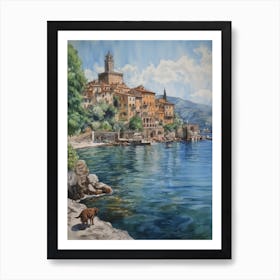 Painting Of A Dog In Isola Bella, Italy In The Style Of Watercolour 03 Art Print
