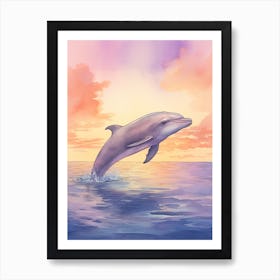 Dolphin With Pastel Sunset  Art Print