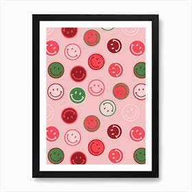 Smiley Faces In Pink And Green Art Print