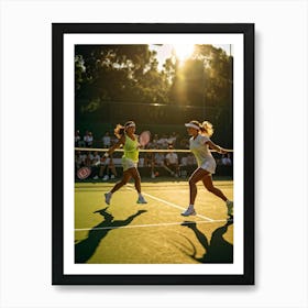 Tennis Match Captured In Natural Light Dynamic Action Shot Players Poised Mid Strike Sun Casting (1) Art Print