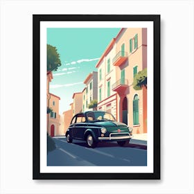 A Fiat 500 In French Riviera Car Illustration 1 Art Print