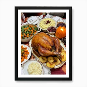 An Inviting Traditional Thanksgiving Feast Is Spread Out Highlighting A Tenderly Roasted Turkey Wit (3) 1 Art Print