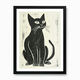 Burmese Cat Linocut Blockprint 1 Art Print