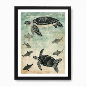 Vintage Textured Sea Turtles Art Print