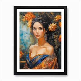 Woman With Flowers Art Print