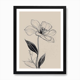 Lilies Line Art Flowers Illustration Neutral 2 Art Print
