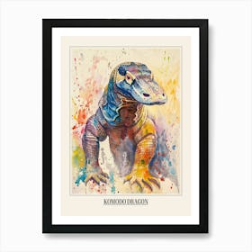 Komodo Dragon Colourful Watercolour 3 Poster Art Print