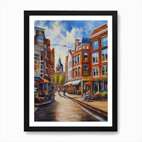 The city of Amsterdam, Netherlands, streets, cafes, passing by, the beauty of summer, oil colors..30 Art Print