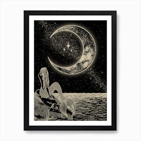 Mermaid and the Moon Art Print 2 Art Print