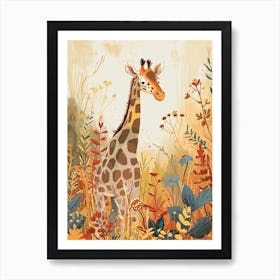 Modern Illustration Of A Giraffe In The Plants 5 Art Print