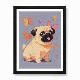 Pug With Butterflies 2 Art Print