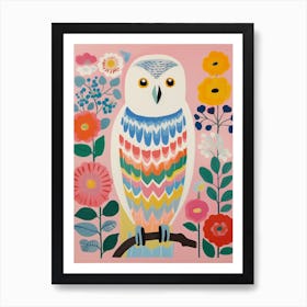 Pink Scandi Snowy Owl 3 Art Print