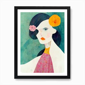 Portrait Of A Woman With A Flower In Her Hair Art Print