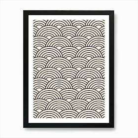 Japanese Seigaiha Wave Black And Cream White Art Print