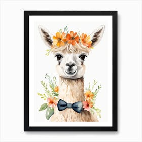 Baby Alpaca Wall Art Print With Floral Crown And Bowties Bedroom Decor (22) Art Print